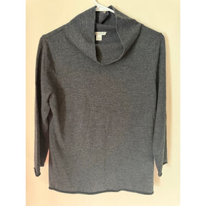 Women's Garnet Hill Gray 100% Merino Wool Cowl Neck Sweater L